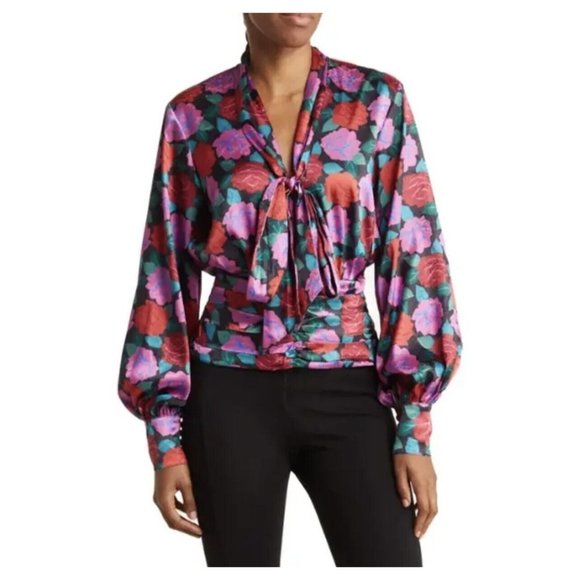 Tops - Ronny Kobo Eden Satin Blouse In Rose Floral Sz Med New